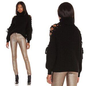 NEW NWT Alice + Olivia Izetta Lace Up Wool Turtleneck Sweater M